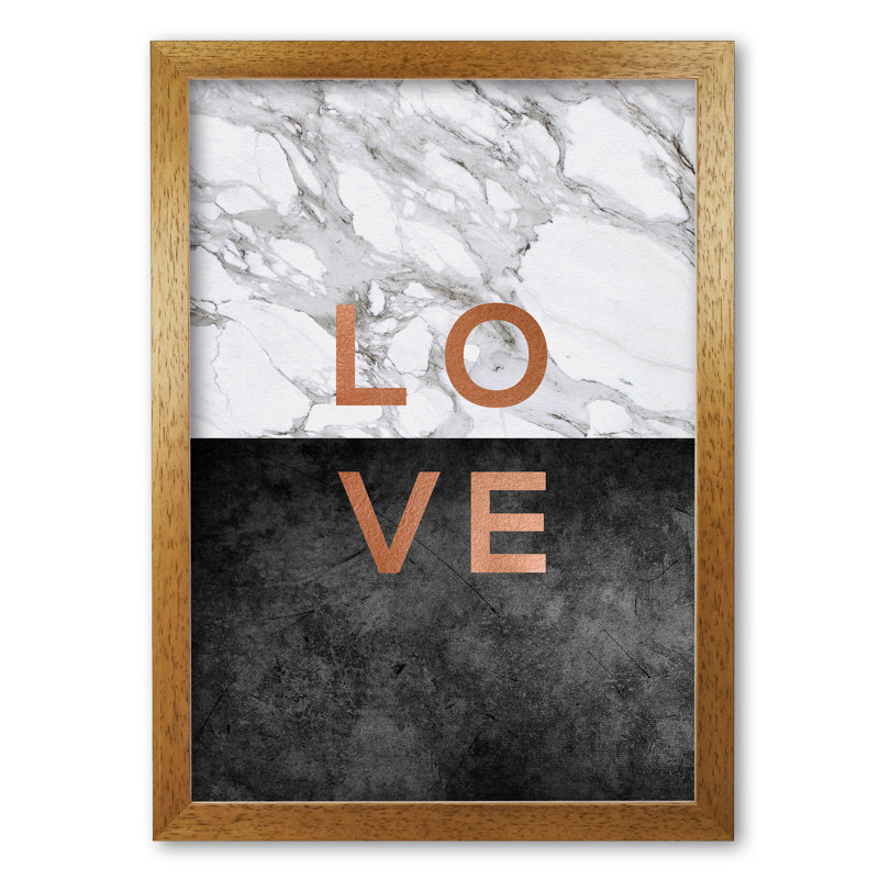 Quote Love Copper - Print, 30 cm H x 21 cm W x 5 cm D, Honey Oak Frame