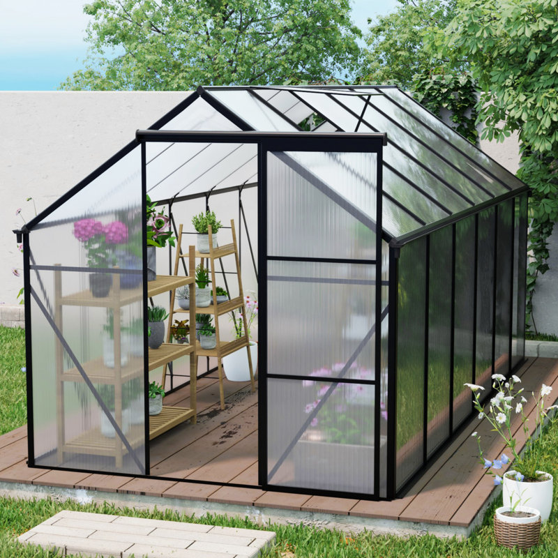 Solara Modern Walk-In Greenhouse with Adjustable Roof and Durable Aluminum Frame, 76.77" H x 122.44" W x 122.44" D, Black