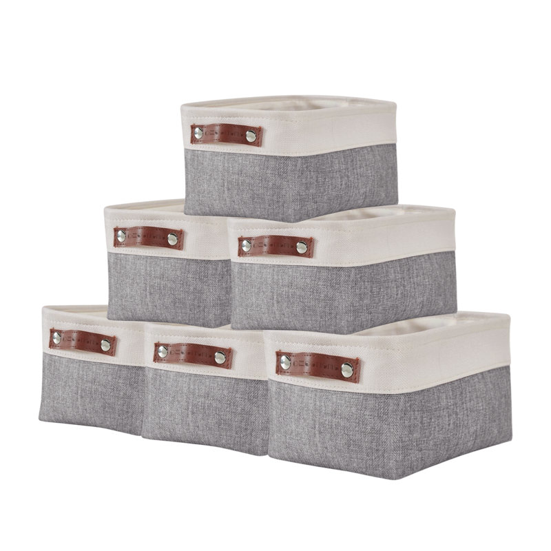 Decomomo Foldable Storage Bin | Collapsible Sturdy Cationic Fabric Storage Basket Cube W/Handles, Gray/White