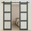 Porte de grange coulissante double en verre trempé givré 3-Lite avec poignée-110987398-110987395