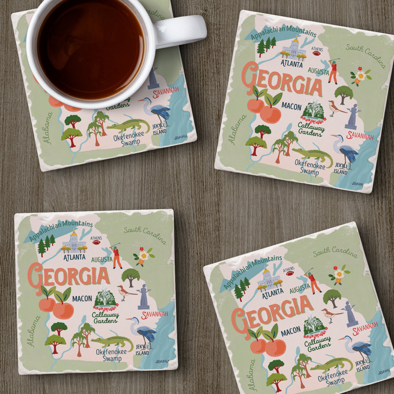 Georgia Attractions 4-Pack Tumbled Tile Stone Coasters