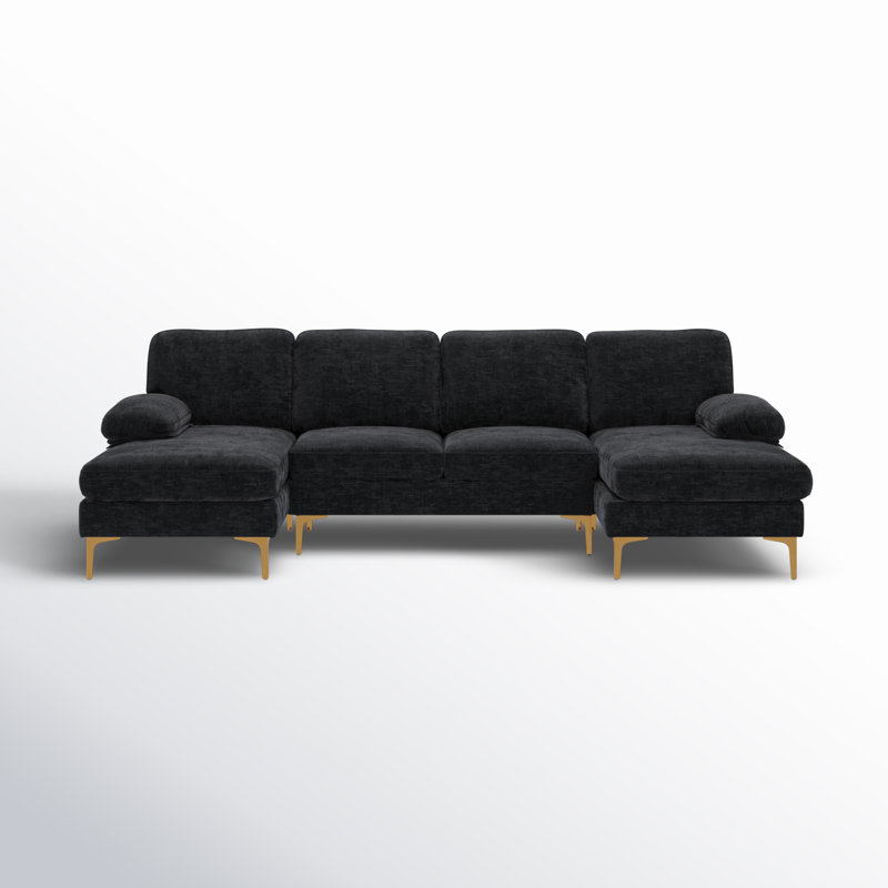Trego Upholstered U-Shaped Sectional Symmetrical, Black Chenille