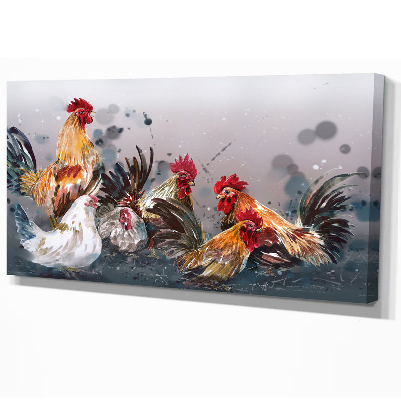 «Farmhouse Group of Rooster», impression, H 16 po x l 32 po x p 1 po, Toile tendue