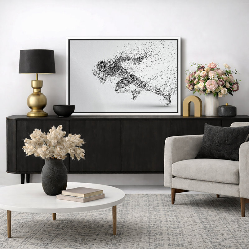 Sport «Explosion de points noirs et blancs, œuvres d'art de chemin de fer abstrait, grande impression numérique sur toile giclée»
