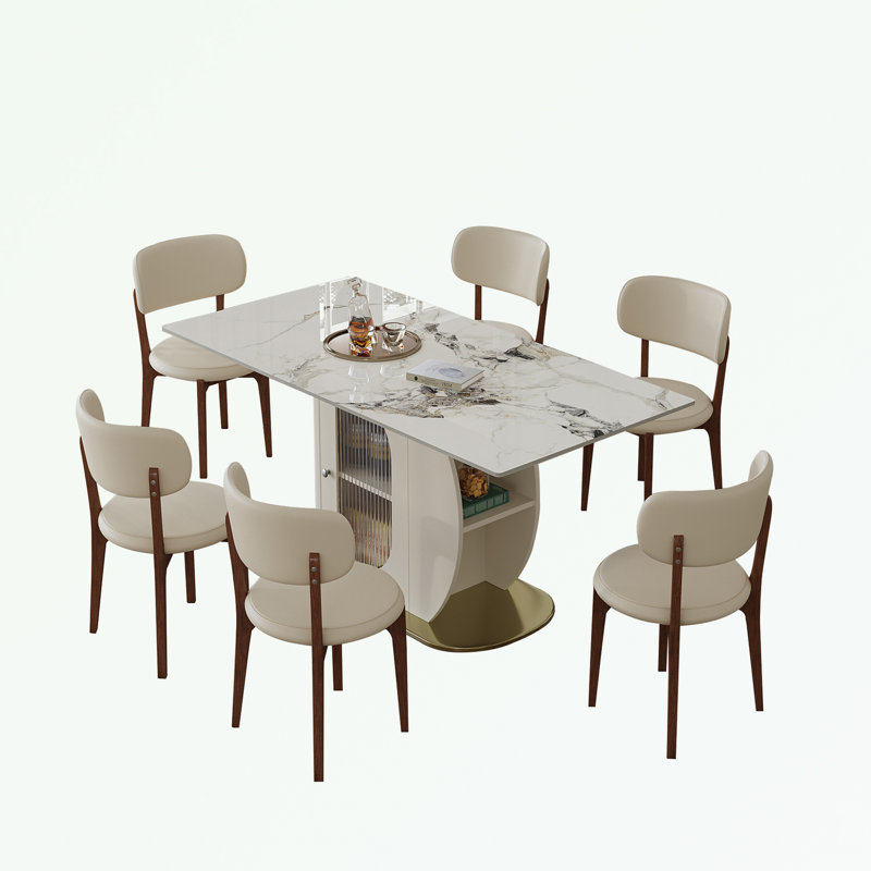 Ensemble 7 pièces de table et chaises de salle à manger avec armoire de rangement et porte vitrée