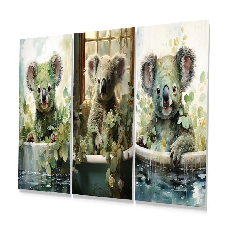 «Bathroom Curious Koala Bathtime» - ensemble d'art mural en métal pour salle de bain, H 28 po x l 36 po