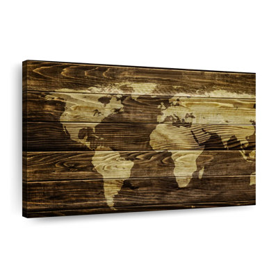 Dark Wood World Map Canvas Print