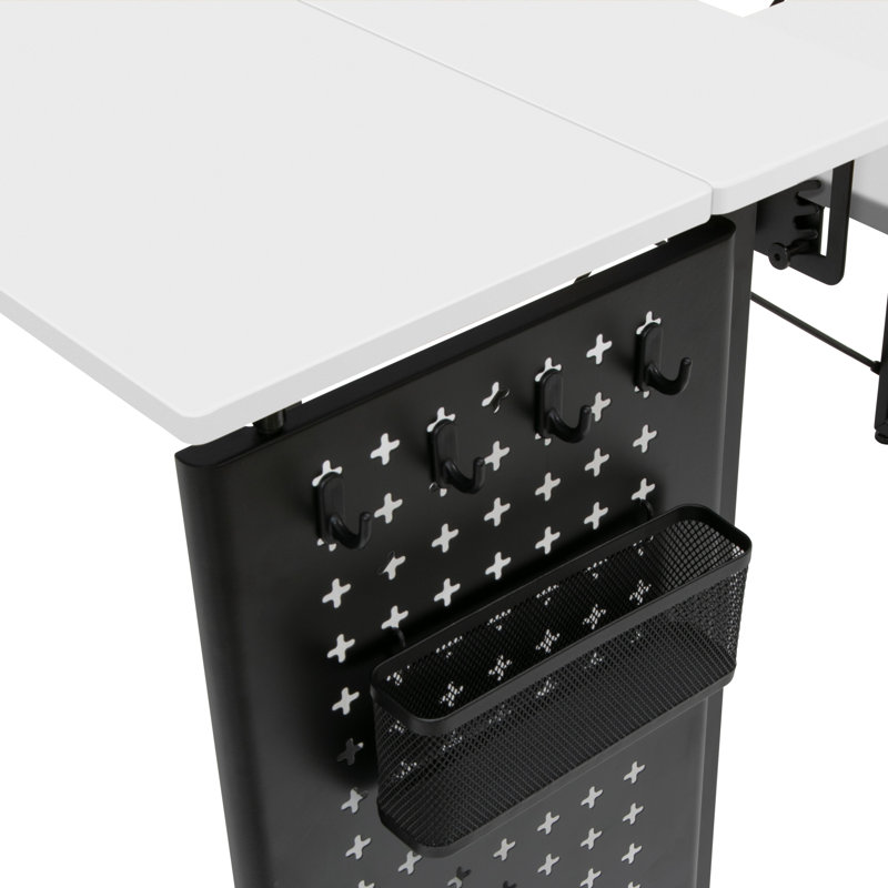 47.75'' x 23.5'' Foldable Sewing Table with Sewing Machine Platform and Wheels, White, White