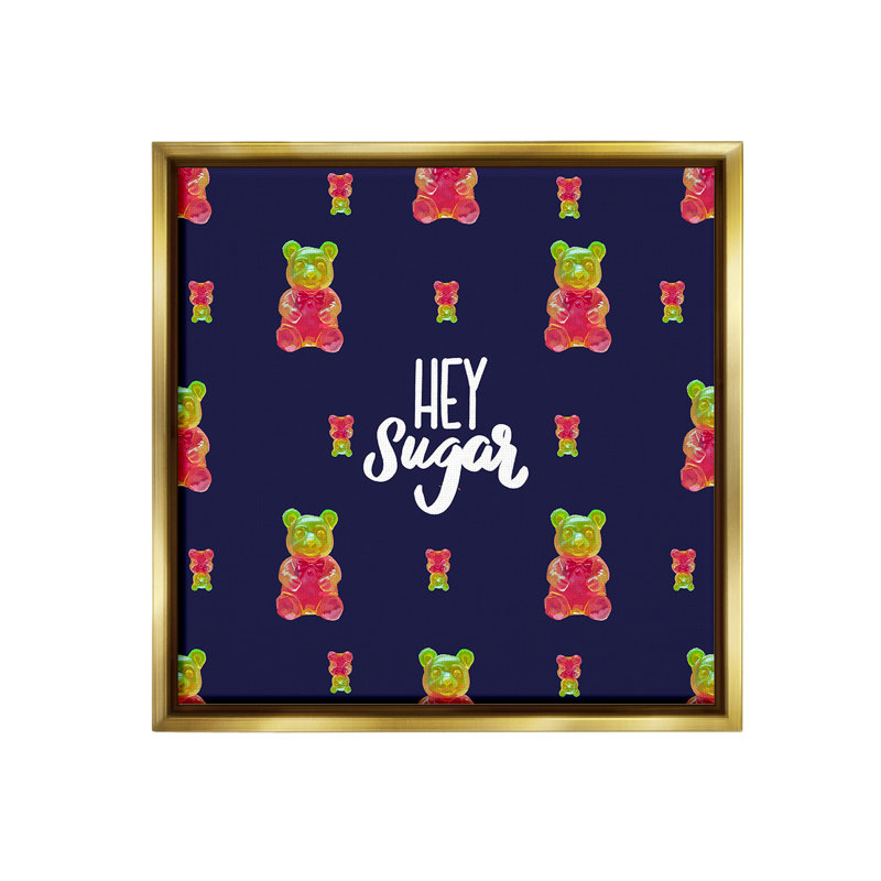 "Hey Sugar Candy Bear" par Amelia Noyes sur toile, Cadre flottant métallique doré, H 25 po x l 25 po