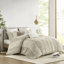 3 pièces d'édredon taupe très grand / très grand - Rembourrage en coton orné de garniture lavable à la machine