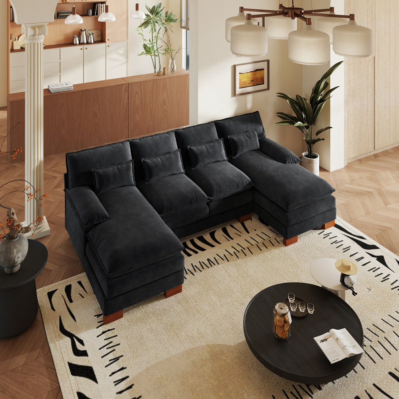 Canapé modulaire en chenille 112 po, Chenille noir