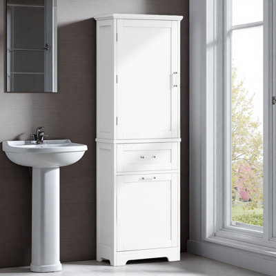 2-drawer Freestanding Linen Cabinet With Adjustable Shelves