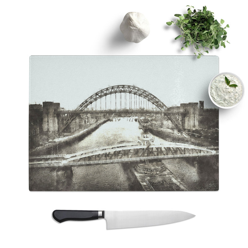 Tempered Glass Tyne Bridge Linking Newcastle Painting Chopping Board, 20 cm x 28.5 cm