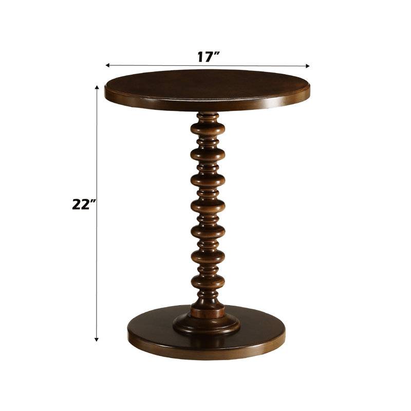 Table d'appoint au fini noyer, piédestal rond, base en bois composite, sans tablier, transitionnel