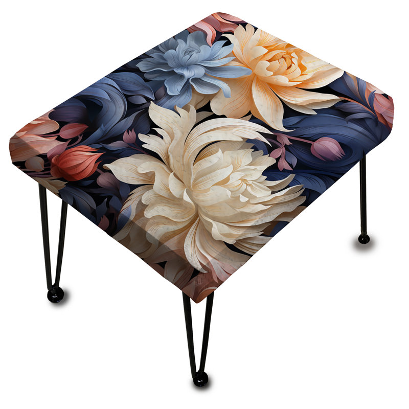 Pivoines - Rêves damassés bleus et mauves - Repose-pieds rectangulaire floral