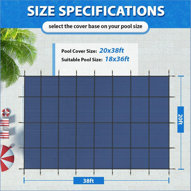 Couvertures de piscine de sécurité pour piscines creusées, couverture de piscine de sécurité rectangulaire avec marche centrale, couverture de piscine durable en filet pour piscine creusée avec outils d'installation, bleu