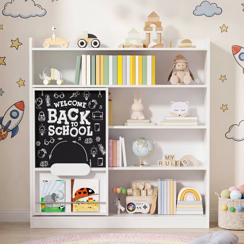 Kids Bookshelf,Freestanding Childrens Bookcase Toy Storage Organizer,3 Tier kids Bookcase with 5 Fabric Storage Drawers,Book Shelf Display Rack for Children's Room,School,Kids Room,Nursery