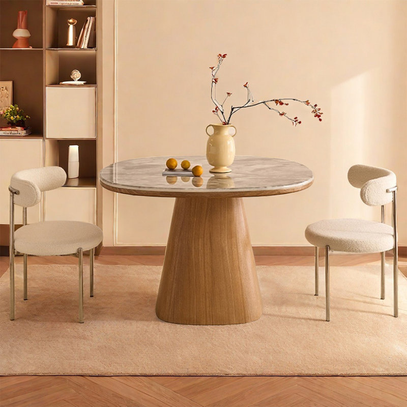 Ensemble de table de salle à manger moderne en faux marbre, 7 pièces : table, 6 chaises, H 29,52 po x L 47,24 po x l 47,24 po