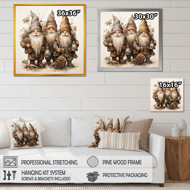 Rustic Gnome Gathering - Art mural gnome, Toile tendue, H 16 po x l 16 po