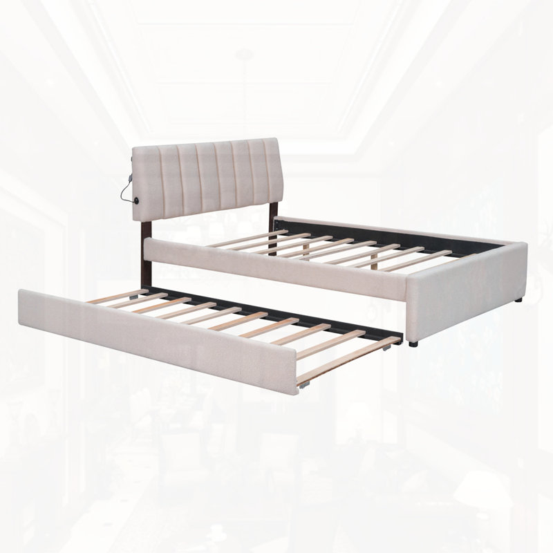 Lit plateforme tapissier Teddy, Beige, Complète
