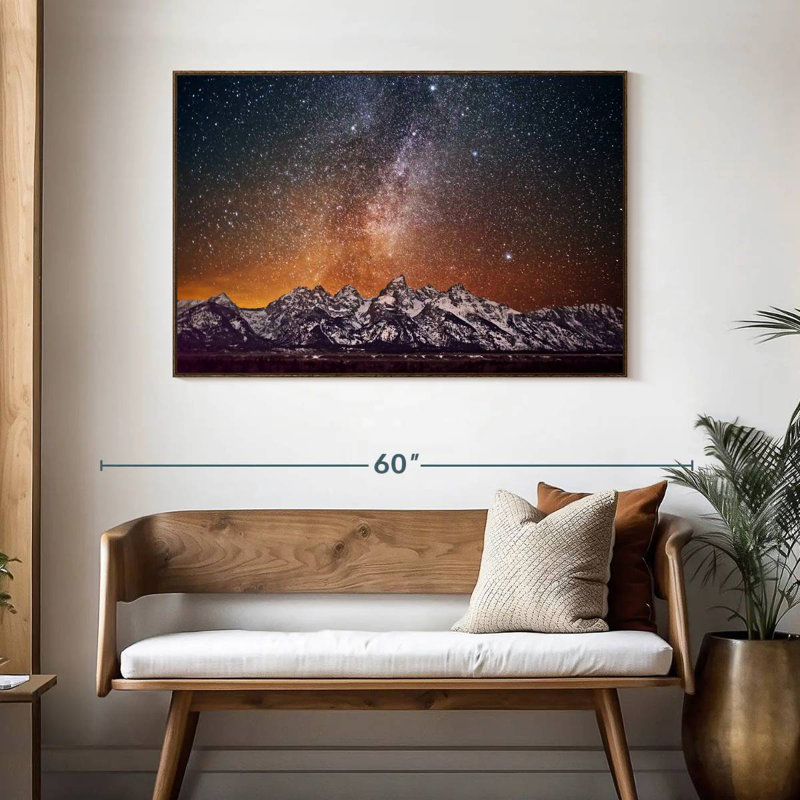 Voie lactée au-dessus de Grand Teton, 46 po x 31 po, Cadre flottant en noyer