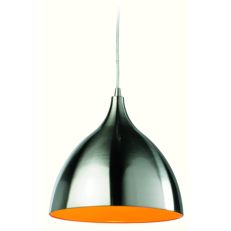 1 - Light Brushed Nickel Dome Pendant, Orange, E27
