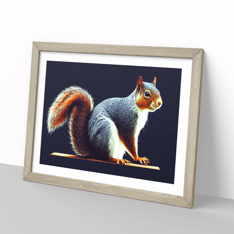 Squirrel Portrait - Picture Frame Print, Oak