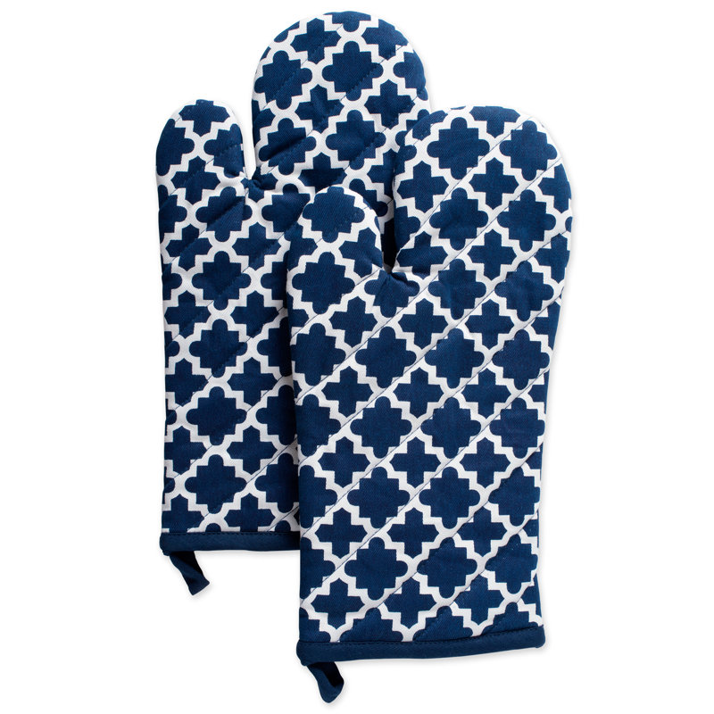 Ensemble de gant de cuisine 2 pièces en treillis Winston porter, Bleu nautique