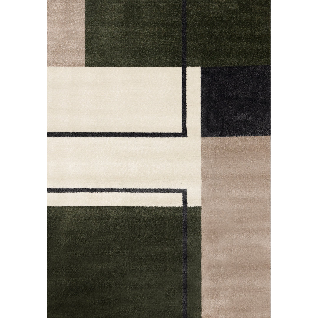 Mentko Modern Green Cream Black Low-Pile Indoor Area Rug Corrigan Studio® Rug 