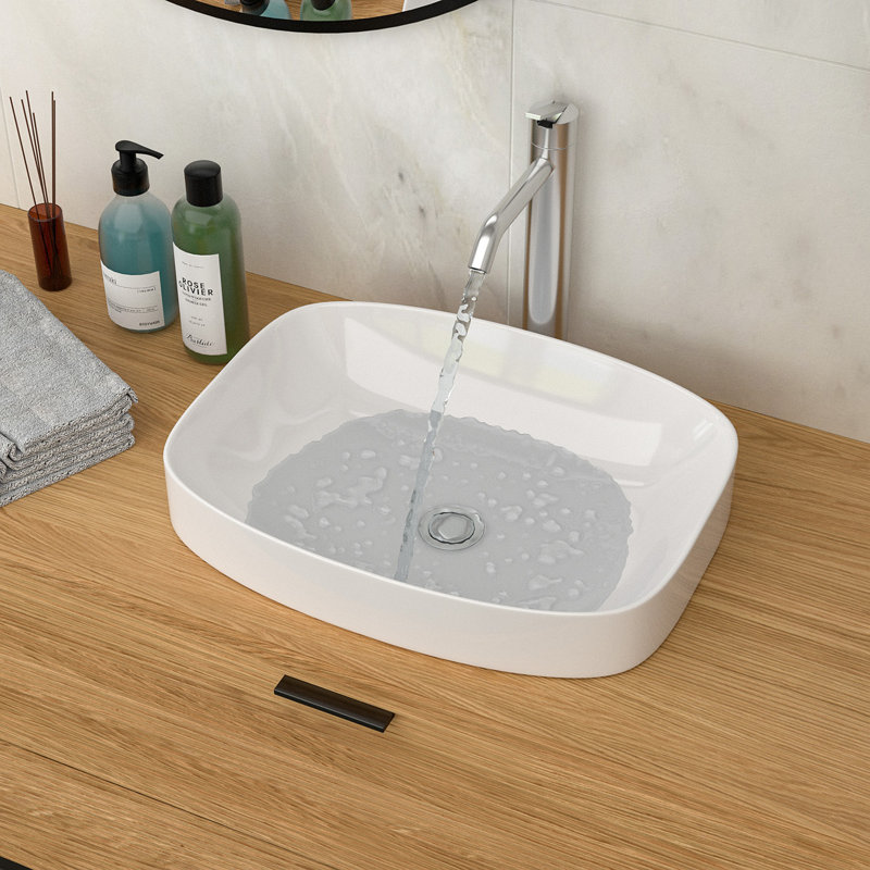 Lavabo de salle de bain semi-encastré en céramique 20 po x 15 po blanc - vasque de comptoir