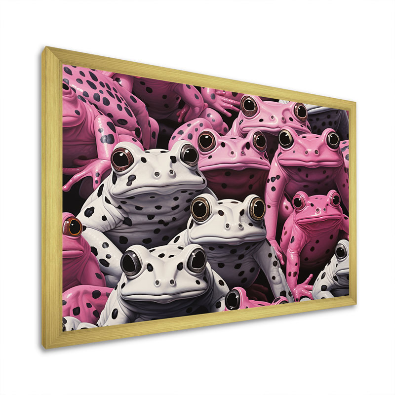 Grenouille blanche et rose Pop Art, H 16 po x l 32 po x P 1 po, Cadre doré simple
