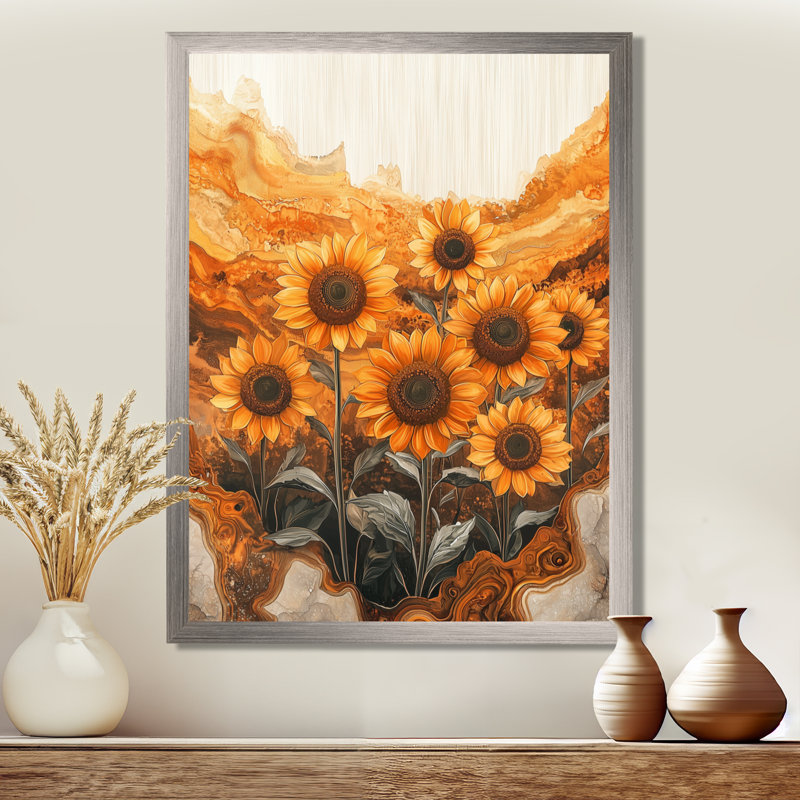 Druann - Floral Wall Art Prints, Argent argent, H 32 po x l 24 po, Reproduction encadrée d'une seule photo