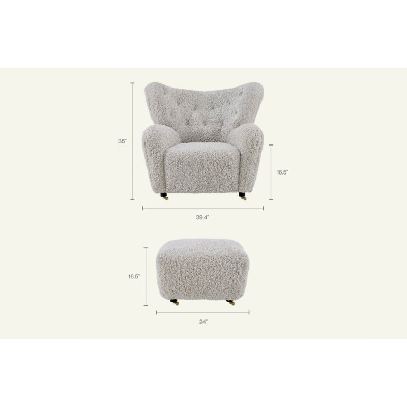 Fauteuil d'appoint Misty, Gris véritable fourrure / laine