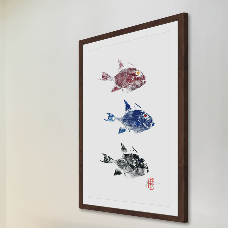 Multicolor Framed Canvas Print of Three Fish, 18" x 12"