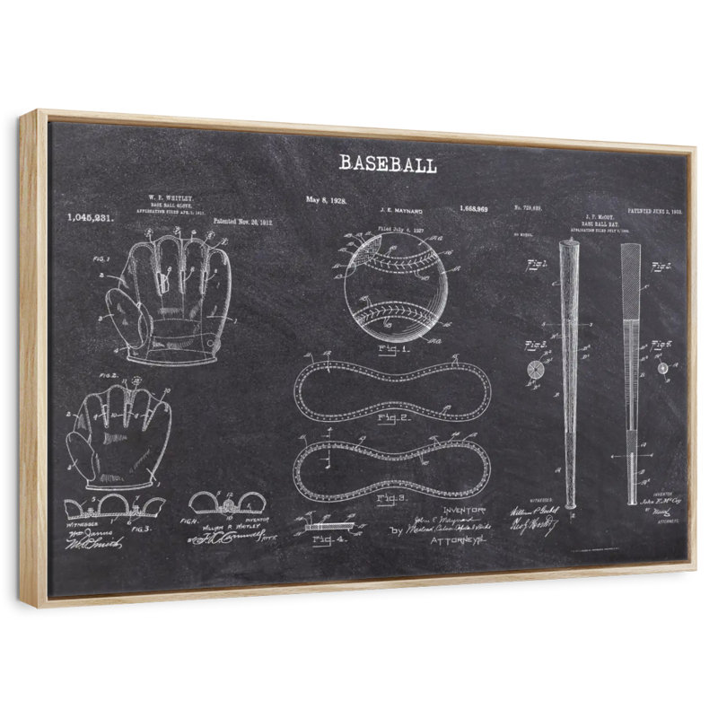 Brevets de baseball, Cadre flottant en bois naturel, 40 po x 27 po