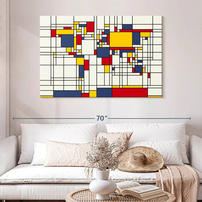 Aliaz World Map Abstract Mondrian Style I, 8" H x 12" W