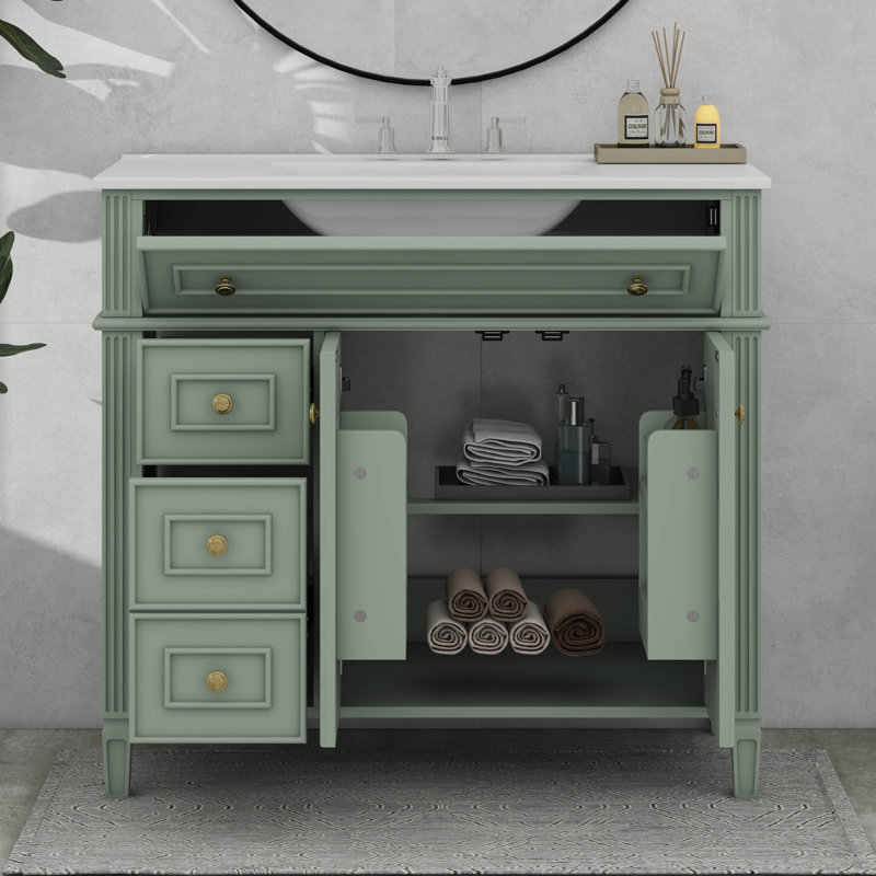Meuble-lavabo 36 po avec lavabo, tiroir escamotable, 3 tiroirs, Vert