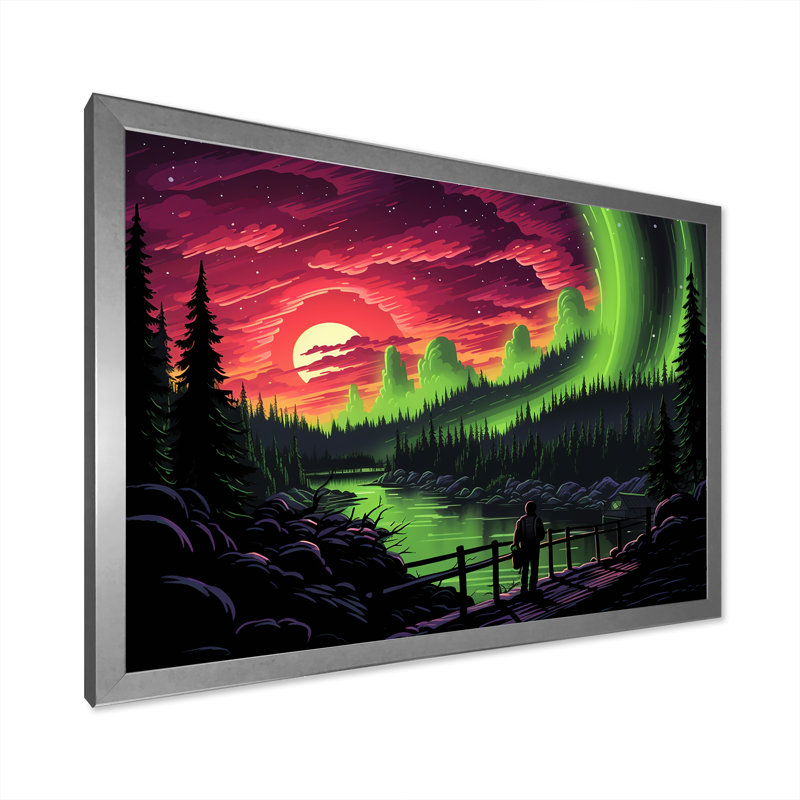 «Canadian Boreal Ballet 1 - Northern Lights», art mural, Cadre de coin argenté fermé, H 12 po x l 20 po x P 1 po