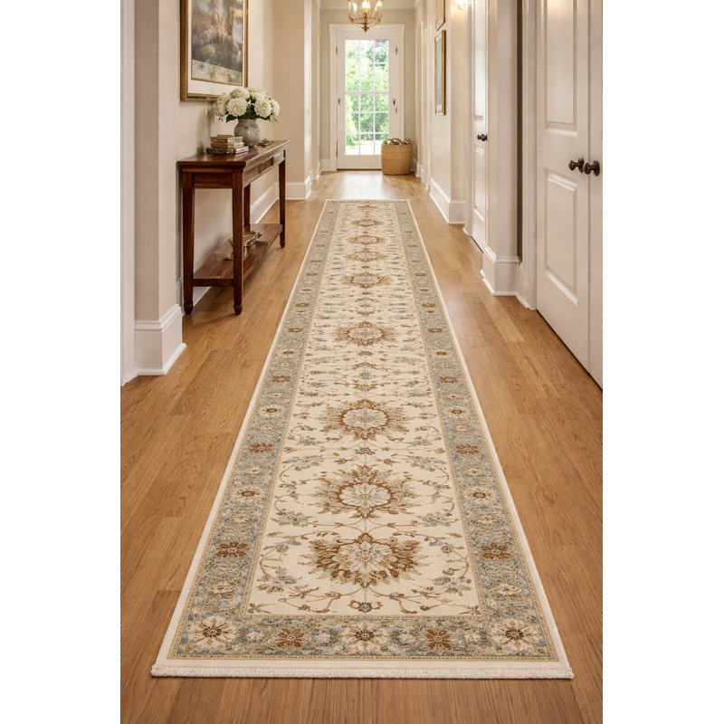 Tapis de couloir crème en laine noué à la main 2 pi 6 po x 11 pi 9 po Floral