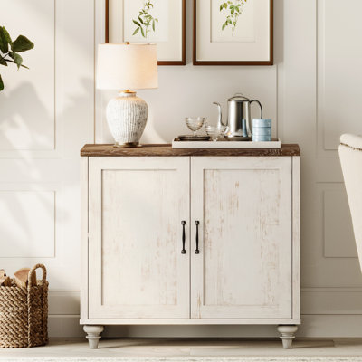 Scarlett Sideboard Buffet Cabinets With Wood Doors, Kitchen Storage Cabinets Wooden Coffee Bar Tables With Storage, Modern Farmhouse Sideboard Credenza For Dining Room, Living Room, Rustic White, 34 Inch