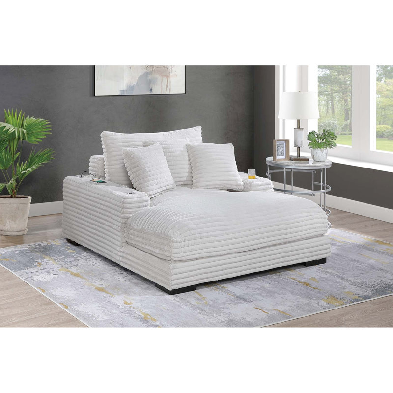 Chaise longue en velours côtelé Taupe