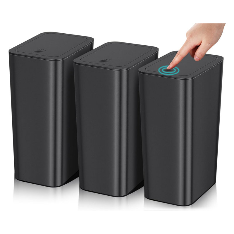 Black Stainless Steel Slim Trash Can with Pop-Up Lid, 10L/2.6 Gallon