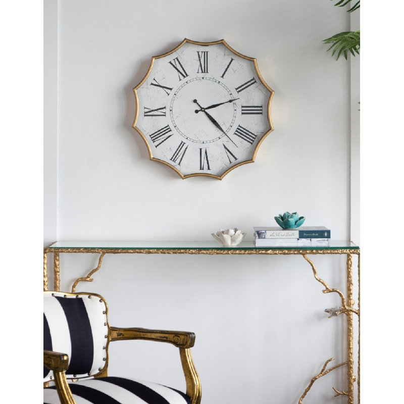Horloge murale 23,5 x 2,5 x 23,5 po à chiffres romains rétro avec bordure dorée
