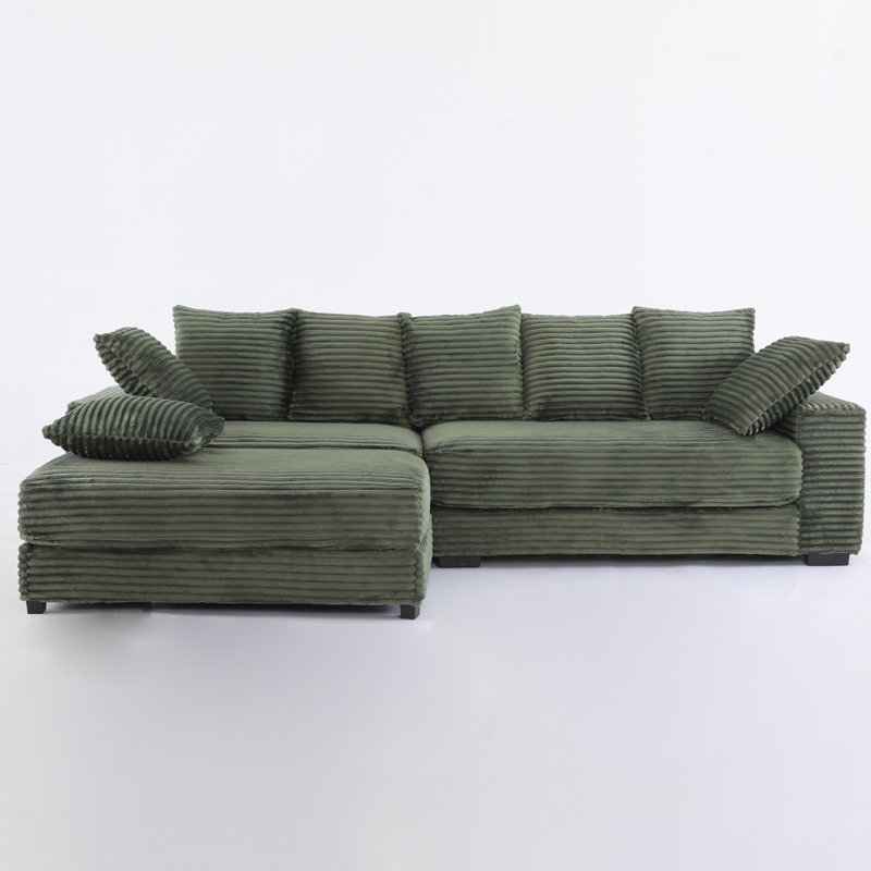 Canapé modulaire en velours côtelé 108,6 po avec repose-pieds, Vert