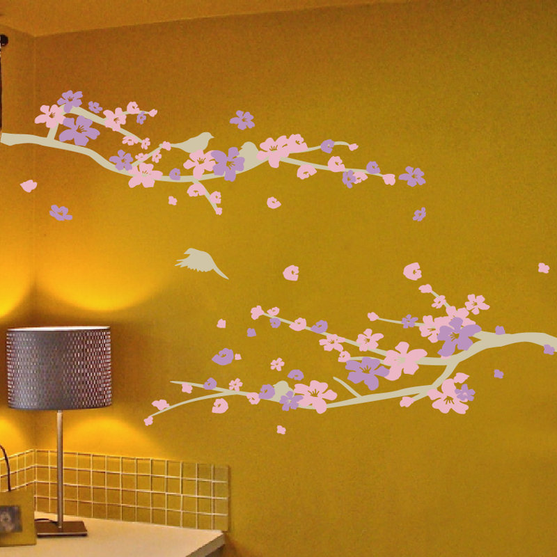 Plants & Flowers Non-Wall Damaging Wall Decal, 34" H x 41" W x 0.01" D, Brown/Pink/Purple