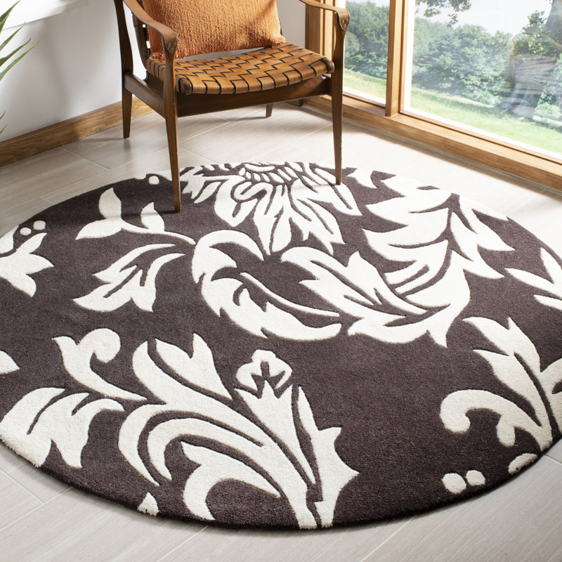 Tapis floral en laine et viscose touffeté à la main Avayah Soho, Rond 6 pi