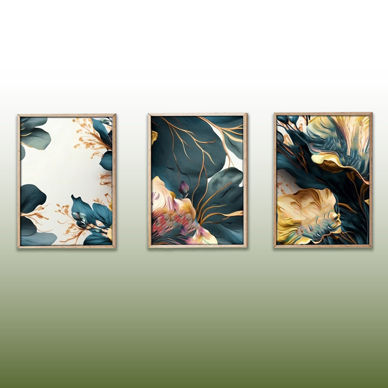 3 pièces d'art mural floral en bois massif