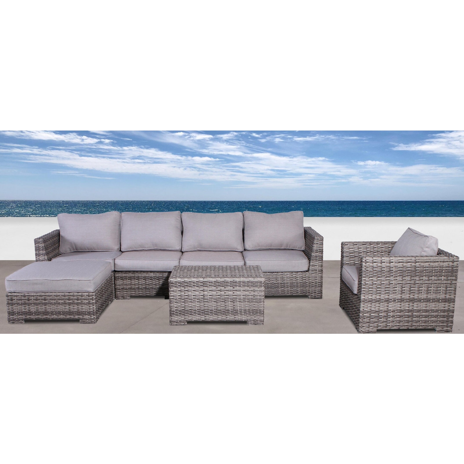 Kirkby Wicker Fully Assembled 5 - Person Seating Group with Cushions