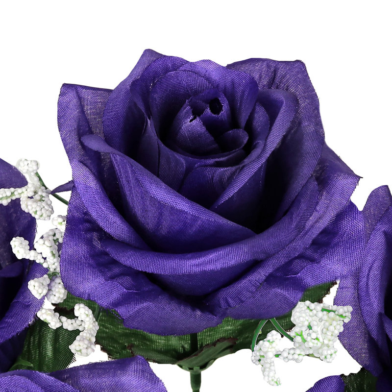 Artificial Open Rose Flower Bush, Dark Purple