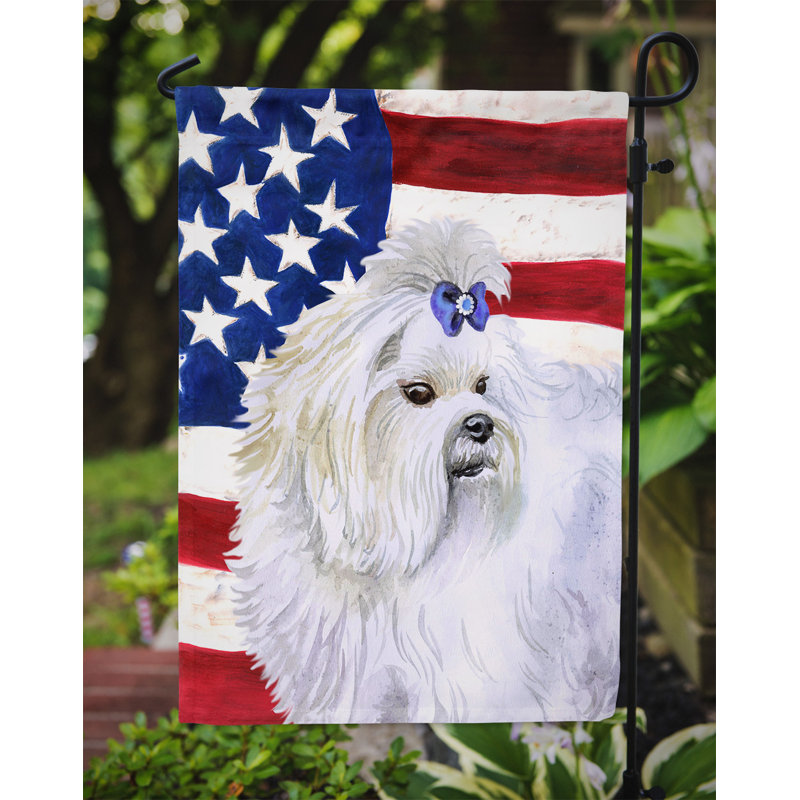2 côtés en polyester de 2 côtés american drapeau de jardin, Bichon maltais drapeau É.-U.